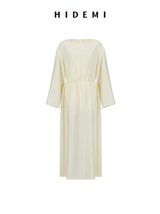 HIDEMI度假系列极简一字领天丝棉可拆卸腰带式连衣裙 商品图6