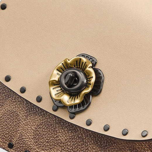 蔻驰COACH奢侈品女士专柜款MADISON系列16号小号单肩包卡其色拼色PVC配皮C2462V5SNE 商品图3