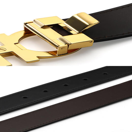 SALVATORE FERRAGAMO 男士黑色时尚金扣皮革腰带 67-5542-586940 商品图4