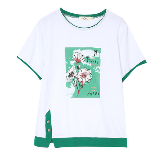 撞色圆领复古印花T恤女，夏装新款宽松显瘦百搭体恤薄GYM-KN0532 商品图4