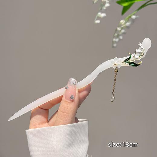 【2件套】仙铃兰花发簪女夏后脑勺盘发簪子古风配旗袍汉服发钗子头饰简约 商品图5