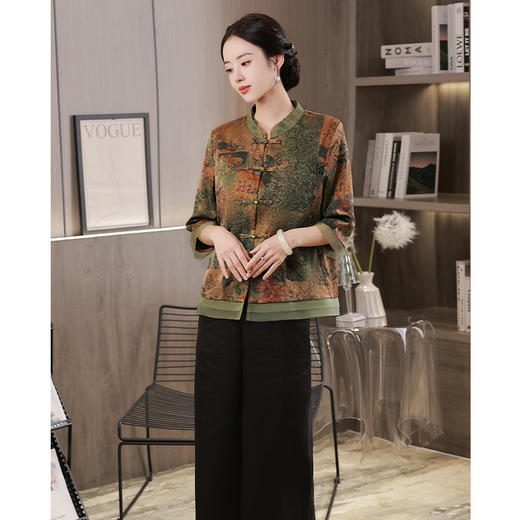 复古妈妈装日常七分袖花罗上衣JLM10593 商品图2
