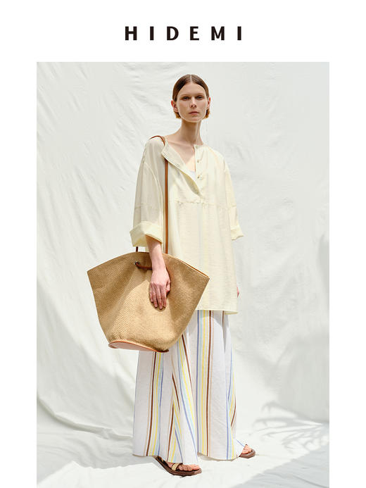 HIDEMI 度假系列草编织拼皮可调节肩带背包 商品图10