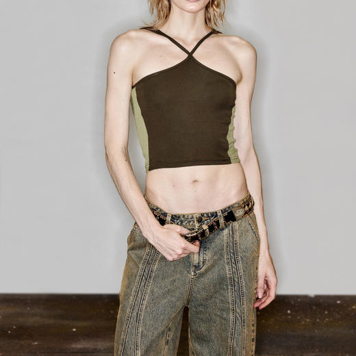 NUTH“奇异果”｜拼色吊带背心正反两穿设计感短款修身背心 商品图0