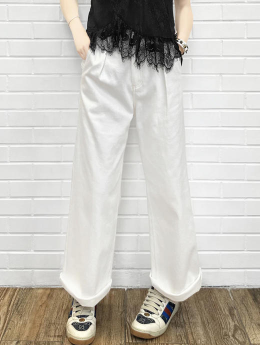 TYNVIE 插袋直筒阔腿裤-白色 商品图5