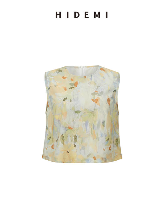 HIDEMI度假系列“夏日捕梦”艺术感手绘印花压褶套装 短袖衬衫/背心/百褶裙/短裤 商品图13