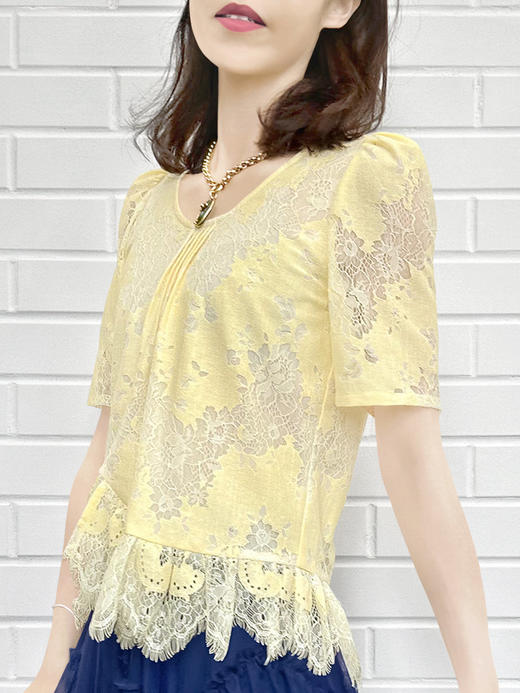 TYNVIE 荷叶装饰短袖圆领上衣 - 黄色 商品图0