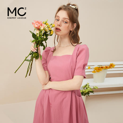 mc2方领连衣裙女收腰打褶口袋设计法式复古赫本风气质高级感长裙 商品图3