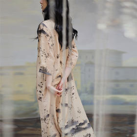 绽放363朵【甜茶系列·白茶】天丝苎麻手绘泼墨山脉国画连衣裙