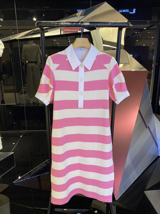 宽条纹立体袖连衣裙 商品图0