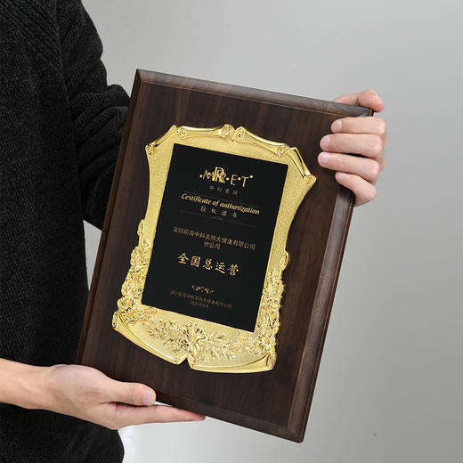 钢琴漆木质奖牌定制定做金属授权牌授权证书奖状荣誉加盟牌匾奖杯 商品图3