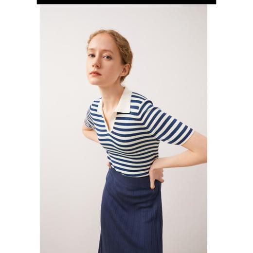 3楼珍贝可机洗桑蚕丝夹条女短袖 商品图1