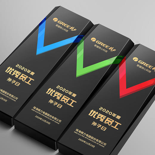 2020新款胜利V字水晶琉璃奖杯定制创意奖牌定制定做年会优秀员工 商品图3