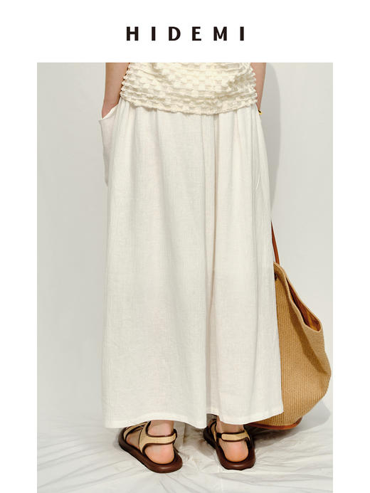 HIDEMI度假系列白色艺术感水洗亚麻阔型慵懒伞状三件套 衬衫/半身裙/中短裤 商品图10