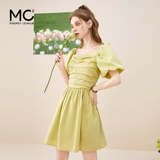 女装方领胸部打褶连衣裙-8397Q3223002 商品图2