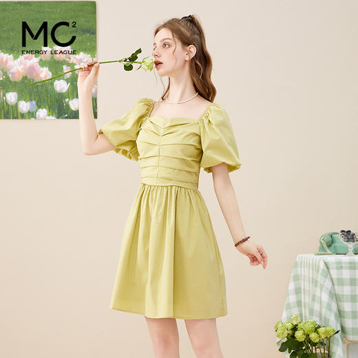 女装方领胸部打褶连衣裙-8397Q3223002 商品图0