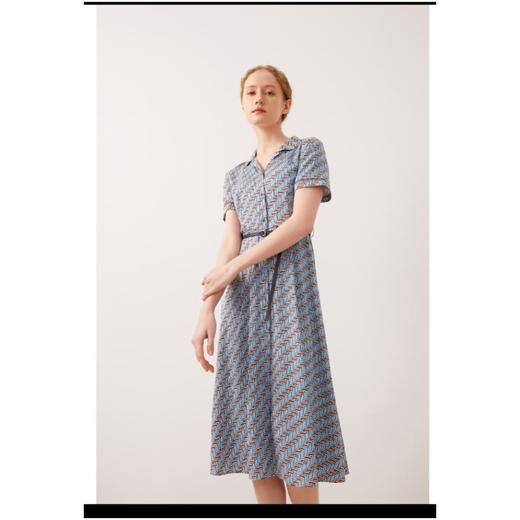 3楼珍贝桑蚕丝印花翻领腰带连衣裙 商品图1