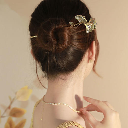 中国风气质银杏叶发簪高级感丸子头发饰古风优雅盘发簪子 商品图1