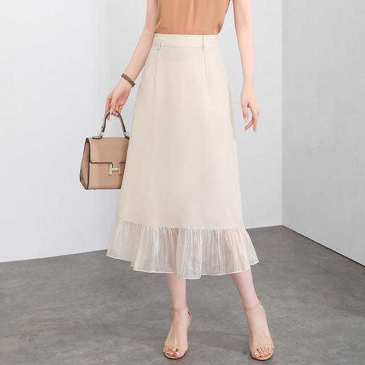 修身气质，夏款过膝长款雪纺荷叶边拼接时尚鱼尾裙高腰半身裙MYX-8885 商品图0