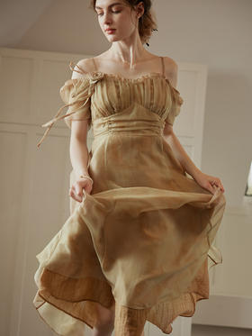 SimpleRetro落日余晖 原创珠光纱裙连衣裙女夏法式度假约会仙女裙