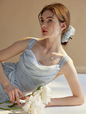 SimpleRetro原创印花荡领吊带纱裙连衣裙女夏季收腰显瘦仙女长裙