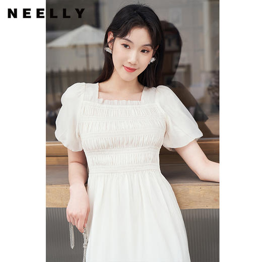 NEELLY纳俪法式温柔超仙连衣裙女泡泡袖夏季甜美压褶显瘦初恋裙N23054Y05525 商品图1