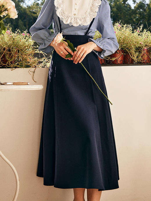 OLrain欧芮儿法式藏青色吊带半身裙女夏季2023新款高腰A字伞摆裙 商品图1