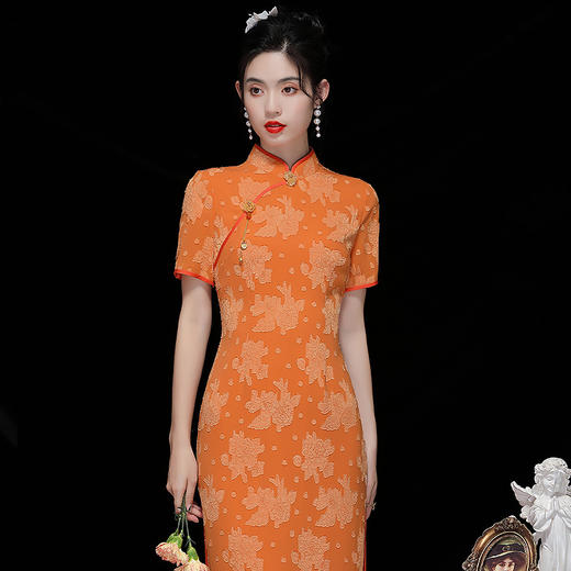OY230156 中国风女装夏季2023年新款复古气质优雅旗袍连衣裙 商品图0