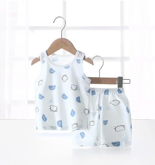【49元/2套】婴儿儿童背心睡衣套装，A类纯棉，舒适透气，多种颜色可选，无荧光剂，宽松圆领，时尚百搭，夏季薄款网眼棉，男女宝宝小童，1岁-3岁无袖短裤两件套 商品图12