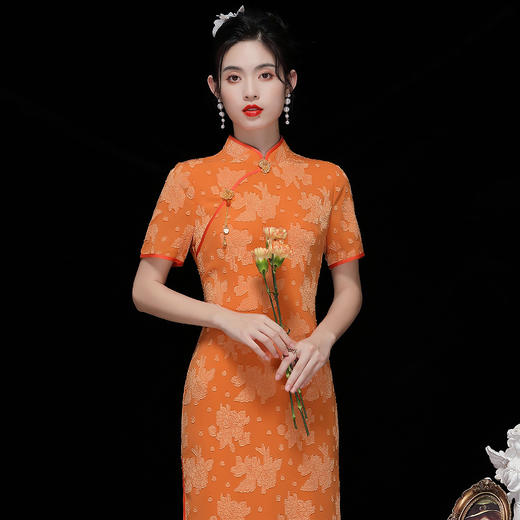 OY230156 中国风女装夏季2023年新款复古气质优雅旗袍连衣裙 商品图3
