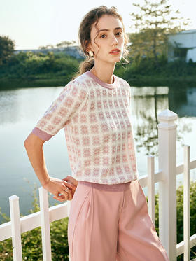 OLrain欧芮儿法式菱格提花针织衫女夏季2023年新款时尚冰爽套头衫