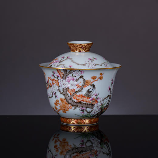 粉彩矾红描金喜上眉稍盖碗 商品图1