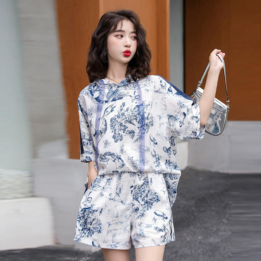 休闲时尚，水墨画短裤套装女夏新款洋气时髦减龄运动两件套HR-HMG575 商品图0