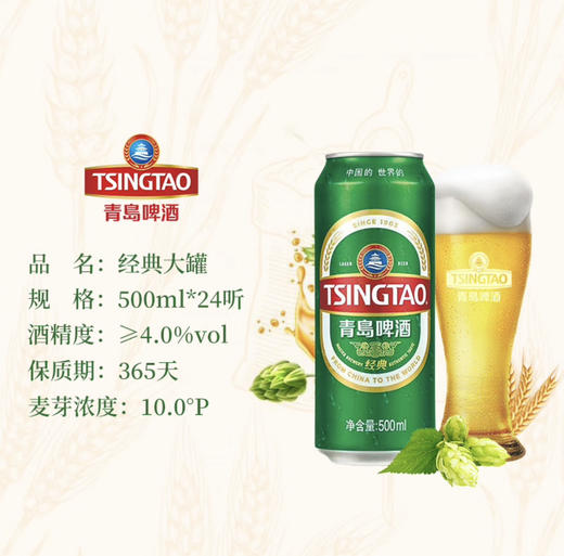 青岛啤酒（TsingTao）经典啤酒 500ml*24听 整箱装（太原厂/松江厂随机发货） 商品图1