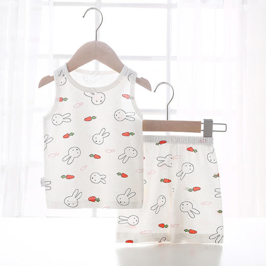 【49元/2套】婴儿儿童背心睡衣套装，A类纯棉，舒适透气，多种颜色可选，无荧光剂，宽松圆领，时尚百搭，夏季薄款网眼棉，男女宝宝小童，1岁-3岁无袖短裤两件套 商品图7