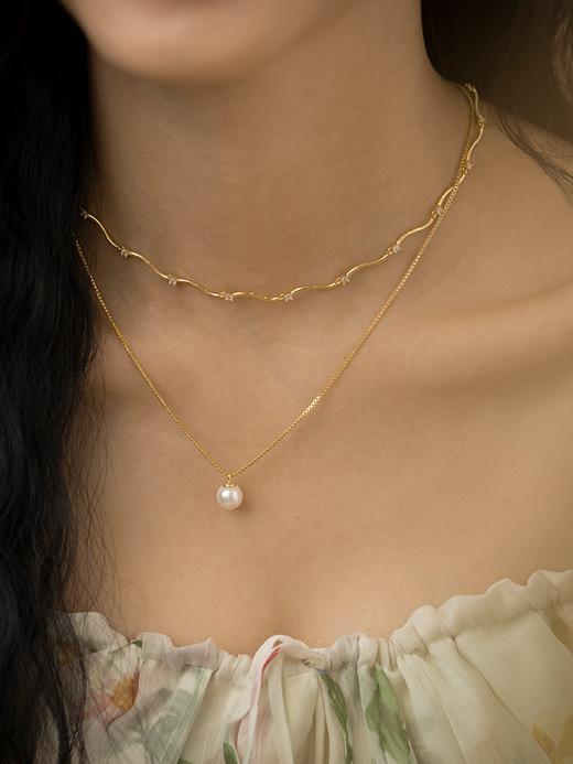 Oflye潮流饰品 不规则水波纹双层叠戴项链女夏季新款人造珍珠锁骨链女 商品图2