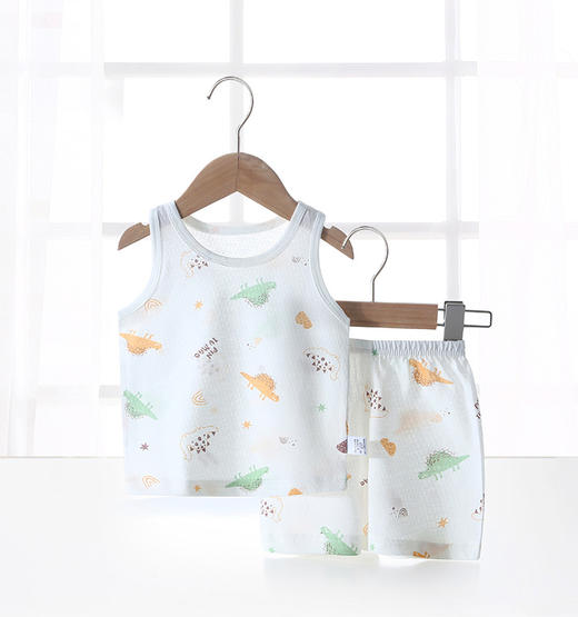 【49元/2套】婴儿儿童背心睡衣套装，A类纯棉，舒适透气，多种颜色可选，无荧光剂，宽松圆领，时尚百搭，夏季薄款网眼棉，男女宝宝小童，1岁-3岁无袖短裤两件套 商品图8
