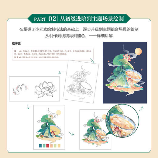 国潮风商业插画入门实例教程 国风插画教程书商业插画设计绘制技法古风国风插画集procreate插画板绘教程 商品图3