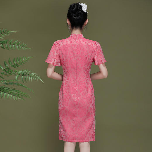 OY-230183夏季新款优雅提花桑波缎荷叶袖年轻改良款旗袍连衣裙230183 商品图3