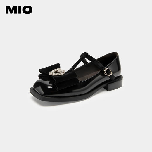 MIO米奥春季真皮丁字玛丽珍鞋蝴蝶小皮鞋粗跟方头浅口单鞋女鞋M234430114 商品图0