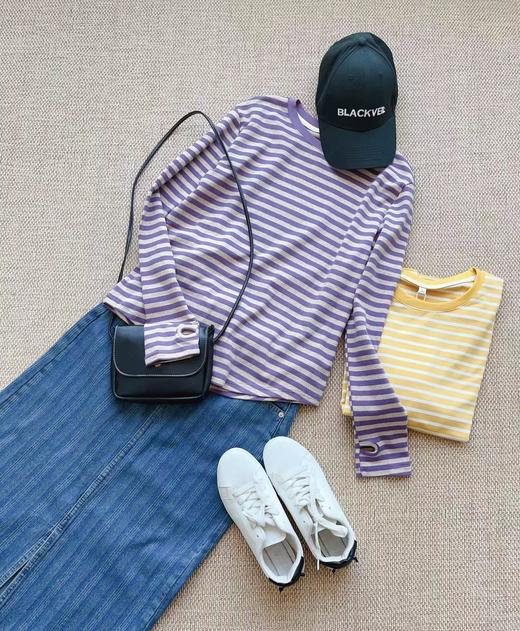 老米优品 / 拉夏贝尔同厂代工❤条纹控们的日杂海军风！《宽松条纹TEE》  短袖/长袖指洞款。2个版本，多色入~~ 宽松显瘦巨bai搭！ 商品图0