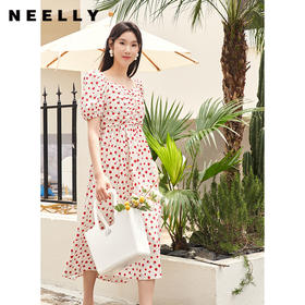 NEELLY纳俪法式高级感泡泡袖碎花连衣裙女夏季修身收腰显瘦裙子N23044Y05521