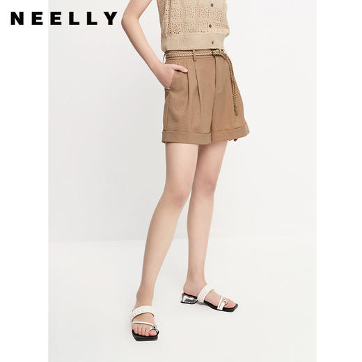 NEELLY纳俪商场同款夏季西装短裤女翻边休闲阔腿直筒裤百搭时尚N23061H01206 商品图1