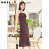 NEELLY纳俪复古黑底玫瑰碎花吊带裙女夏季新款收腰雪纺A字连衣裙N23054Y05520 商品缩略图2