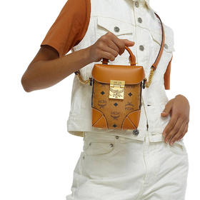 MCM 奢侈品 女士涂层帆布手提单肩斜挎包干邑色LOGO图案 MWRAABF03CO001