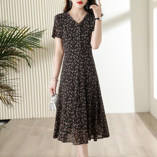 2023夏季时尚修身优雅碎花连衣裙高腰A字裙摆HR-WY78139 商品图1
