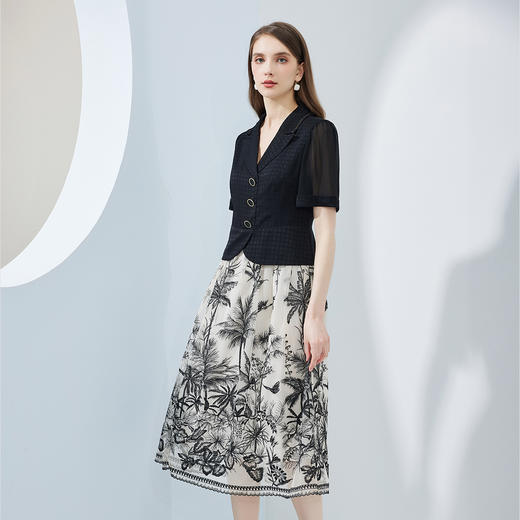 NF8Q7斯尔丽瑟俪2023夏上新蕾丝绣花小西装领假两件连衣裙 商品图2