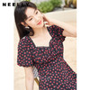NEELLY纳俪夏季复古方领泡泡袖碎花连衣裙女雪纺A字裙露背度假风N23054Y0551621302 商品缩略图3