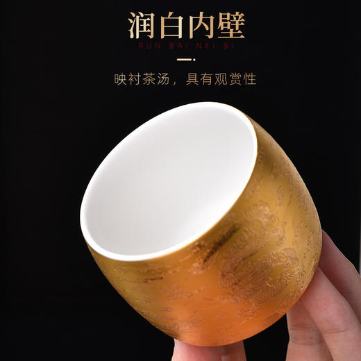 【日用百货】-鎏金龙凤主人杯陶瓷茶杯羊脂玉白瓷单杯品茗杯 商品图2