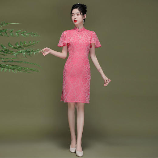 OY-230183夏季新款优雅提花桑波缎荷叶袖年轻改良款旗袍连衣裙230183 商品图6